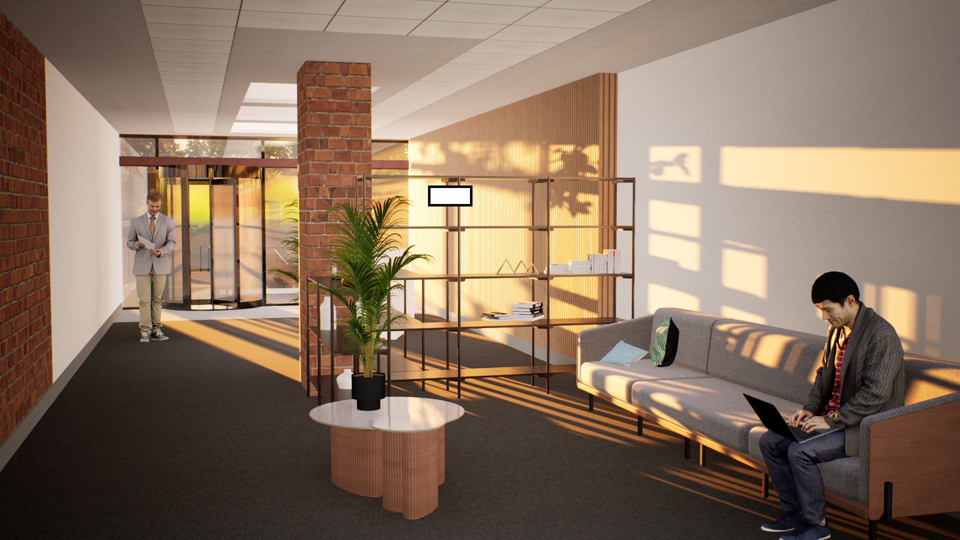 Architectural visualisation of a head office entrance room redevelopment