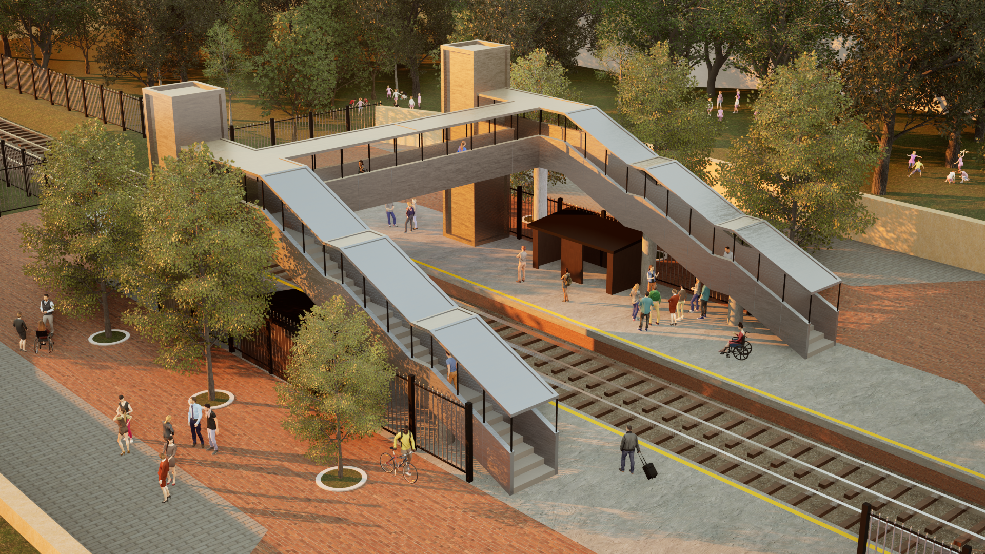 Architectural visualisation of the AWW Aviva Arena train station